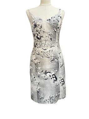 Escada Dress Womens EU 36 Black White Print Slip Sheath Spaghetti Strap NWOT